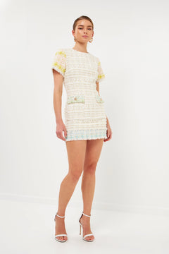 Tweed Colorblock Mini Dress - Lush Lemon - Women&