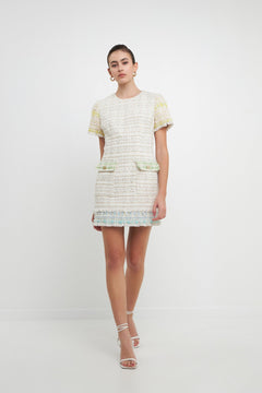 Tweed Colorblock Mini Dress - Lush Lemon - Women&