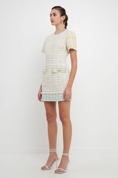Tweed Colorblock Mini Dress - Lush Lemon - Women&