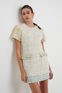 Tweed Colorblock Mini Dress - Lush Lemon - Women&