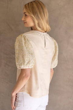 Tweed Sequin Sleeve Velvet Top - Lush Lemon - Women&
