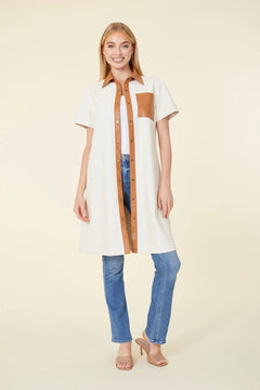 Vegan Leather Perforated Short Sleeve Dress - Lush Lemon - Women&