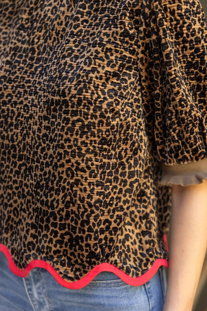 Velvet Animal Print Top W/Wavy Hem - Lush Lemon - Women's Clothing - Voy - 43615171009277
