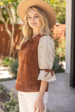 Velvet Embroidered Sleeve Top W/Bows - Lush Lemon - Women&