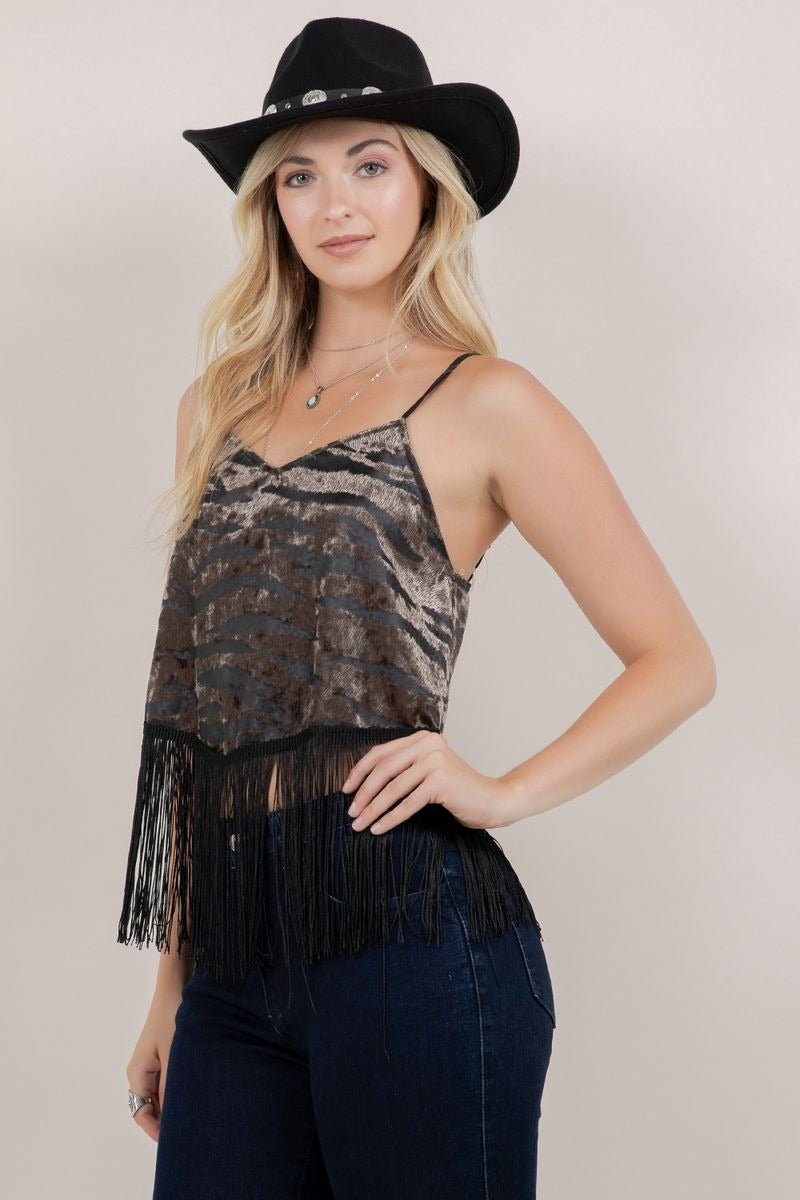 Velvet Fringe Cami Top - Lush Lemon - Women's Clothing - Saints & Hearts - 84487331051485