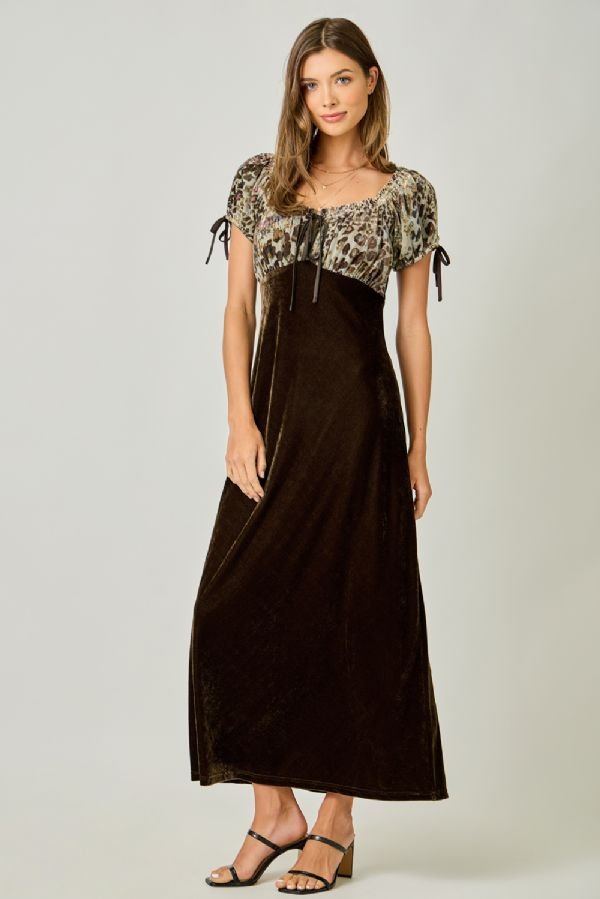 Velvet Puff Sleeve Long Dress - Lush Lemon - Women's Clothing - Mystree - 44273311053245