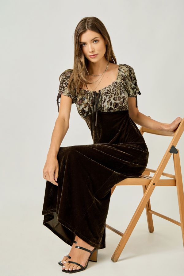 Velvet Puff Sleeve Long Dress - Lush Lemon - Women's Clothing - Mystree - 44273311053245