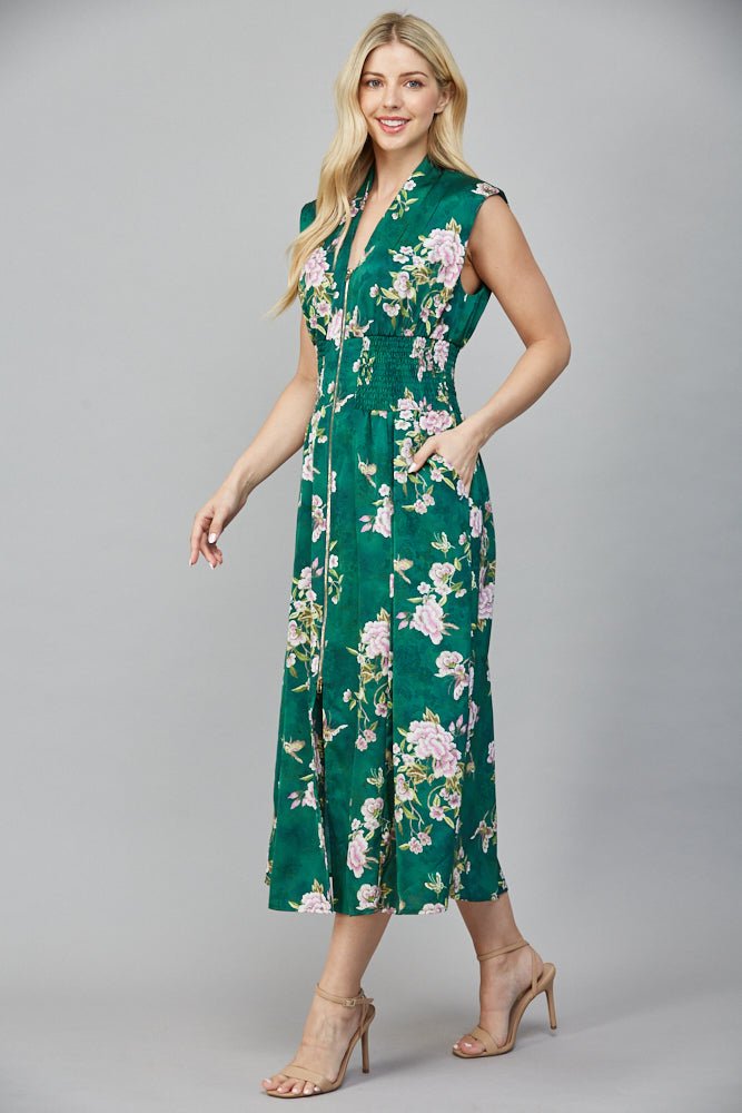 Vintage Floral Zip Front Dress - Lush Lemon - Women's Clothing - Fate By LFD - 15813651094877
