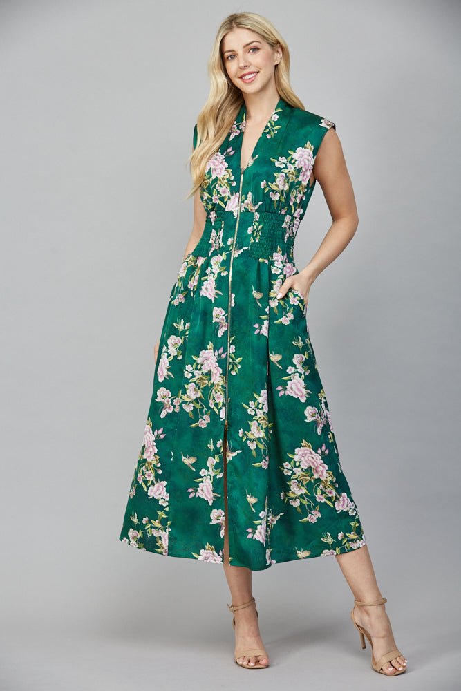 Vintage Floral Zip Front Dress - Lush Lemon - Women's Clothing - Fate By LFD - 15813651094877