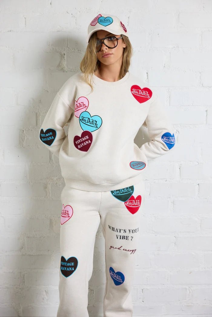 Von Dutch Heart Patch Crew Neck Sweatshirt - Lush Lemon - Women's Clothing - Vintage Havana - 79878391020189