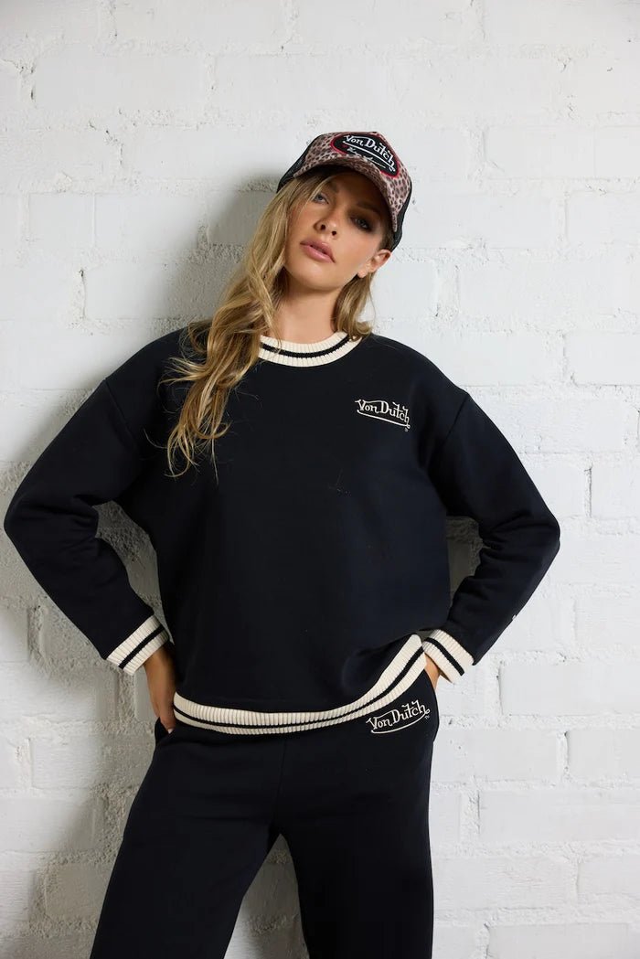 Von Dutch Striped Crew Neck Sweatshirt - Lush Lemon - Women's Clothing - Vintage Havana - 74460501069565