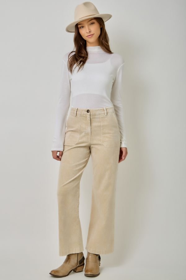 Washed Corduroy Trousers - Lush Lemon - Women's Clothing - Mystree - 31867111000317