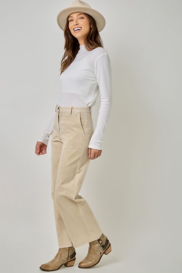 Washed Corduroy Trousers - Lush Lemon - Women's Clothing - Mystree - 31867111000317