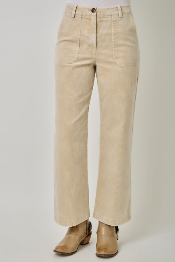 Washed Corduroy Trousers - Lush Lemon - Women's Clothing - Mystree - 31867111000317
