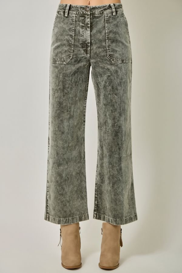 Washed Corduroy Trousers - Lush Lemon - Women's Clothing - Mystree - 71867111398621