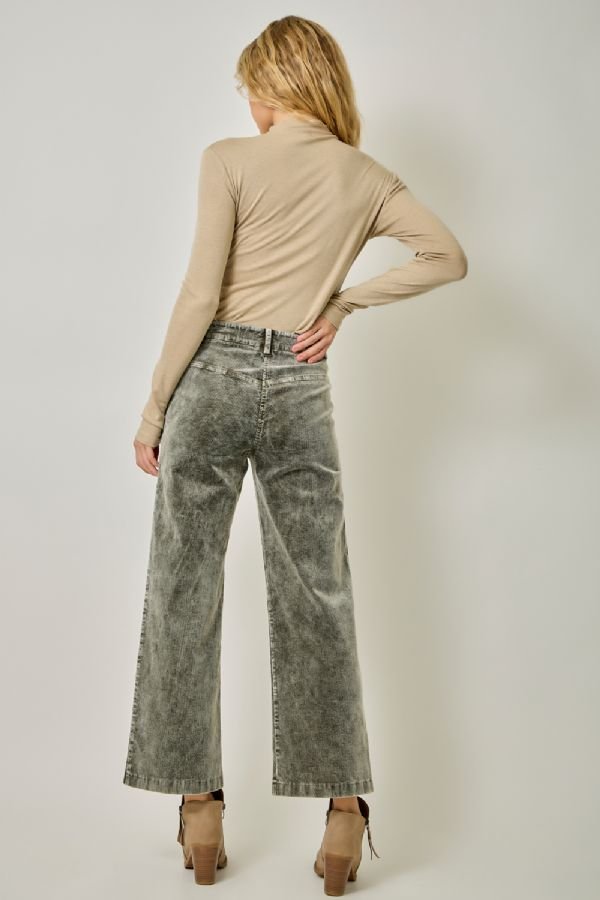 Washed Corduroy Trousers - Lush Lemon - Women's Clothing - Mystree - 71867111398621