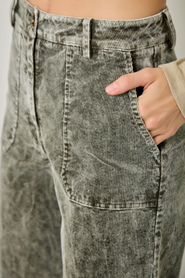 Washed Corduroy Trousers - Lush Lemon - Women's Clothing - Mystree - 71867111398621