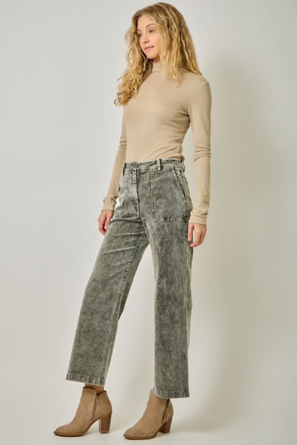 Washed Corduroy Trousers - Lush Lemon - Women's Clothing - Mystree - 71867111398621