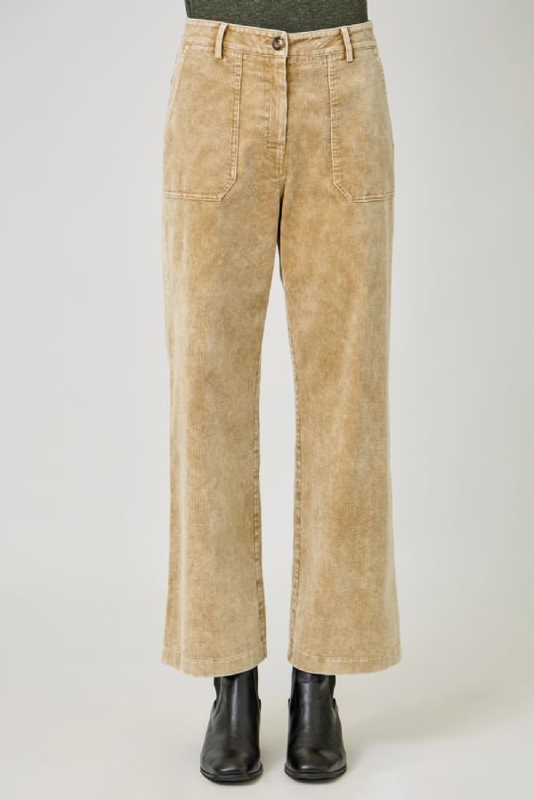 Washed Corduroy Trousers - Lush Lemon - Women's Clothing - Mystree - 78206811021149