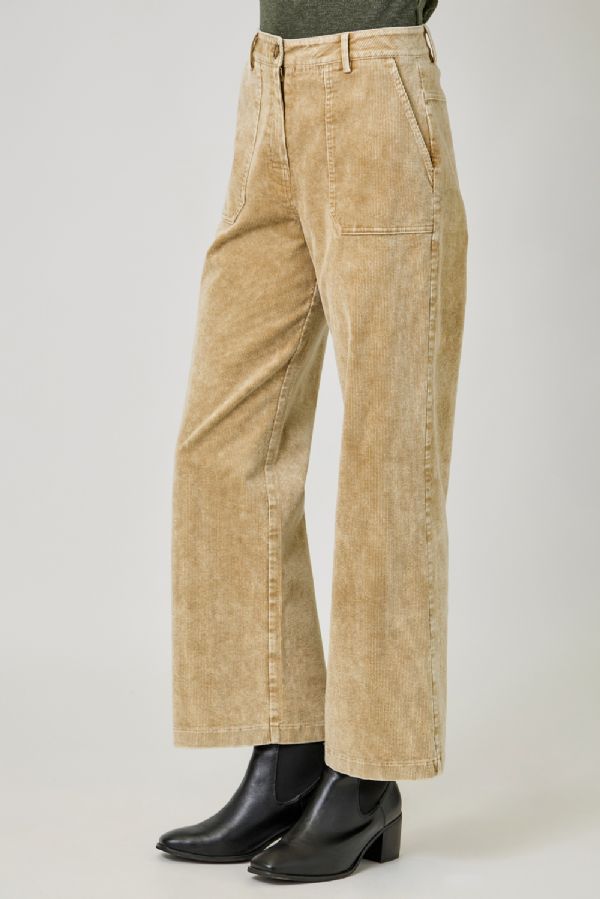 Washed Corduroy Trousers - Lush Lemon - Women's Clothing - Mystree - 78206811021149