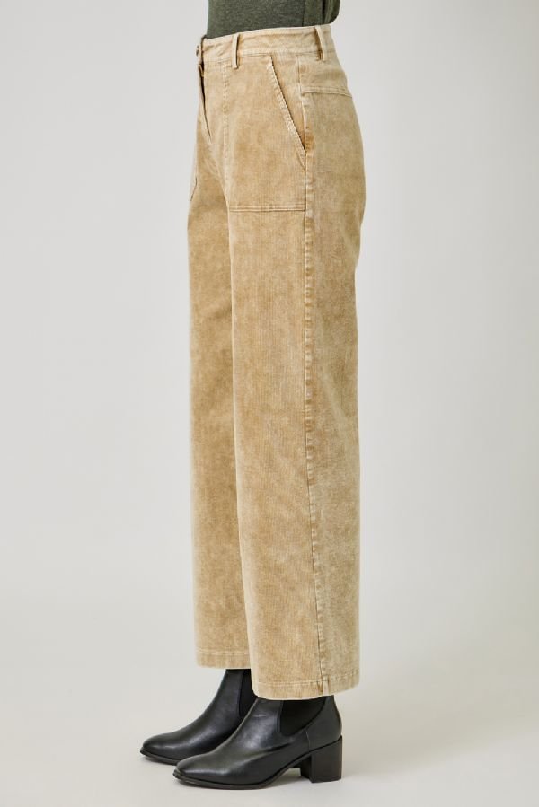 Washed Corduroy Trousers - Lush Lemon - Women's Clothing - Mystree - 78206811021149