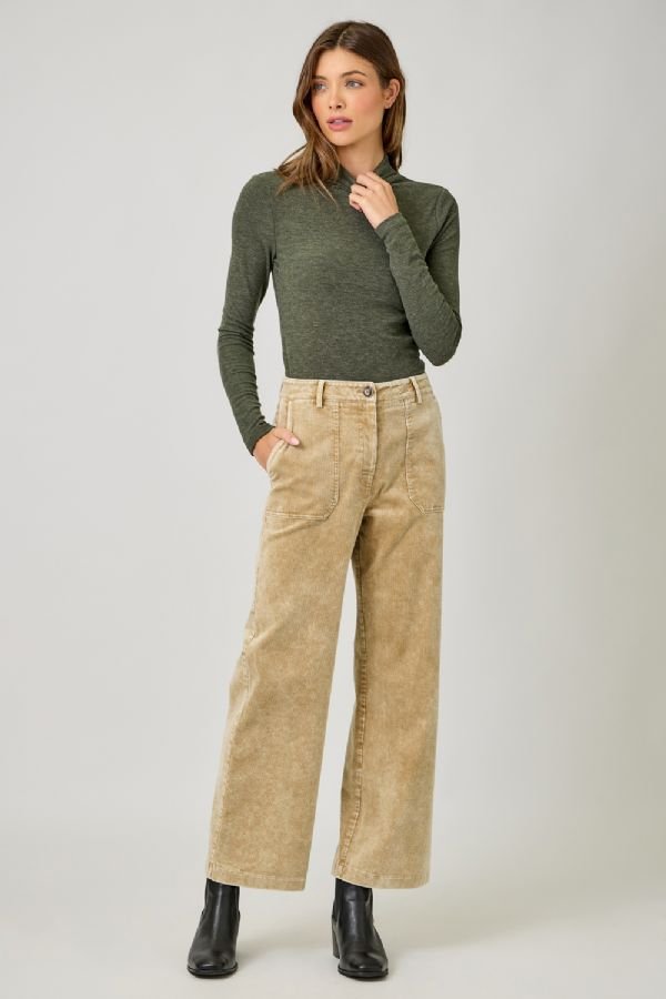 Washed Corduroy Trousers - Lush Lemon - Women's Clothing - Mystree - 78206811021149
