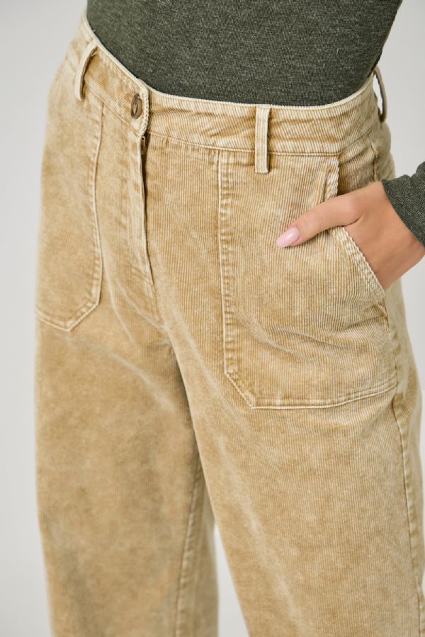 Washed Corduroy Trousers - Lush Lemon - Women's Clothing - Mystree - 78206811021149