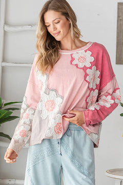 Washed Eyelet Patchwork Knit Top - Lush Lemon - Women&