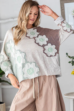 Washed Eyelet Patchwork Knit Top - Lush Lemon - Women&