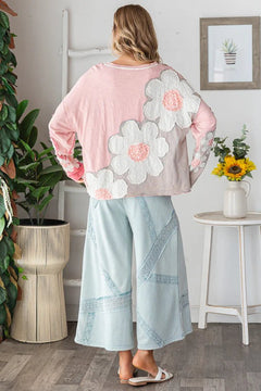 Washed Eyelet Patchwork Knit Top - Lush Lemon - Women&