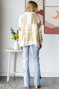 Washed Mixed Fabric Button Collar Top - Lush Lemon - Women&