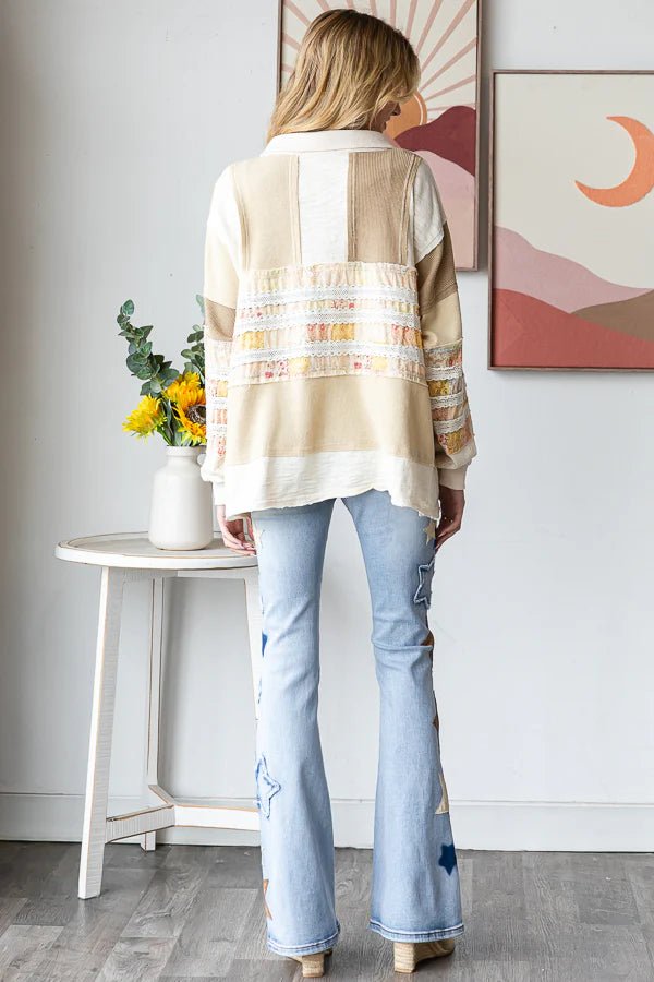 Washed Mixed Fabric Button Collar Top - Lush Lemon - Women's Clothing - Oli & Hali - 36623971047869