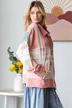 Washed Mixed Fabric Button Collar Top - Lush Lemon - Women&