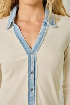 Washed Thermal Button Down Top - Lush Lemon - Women&