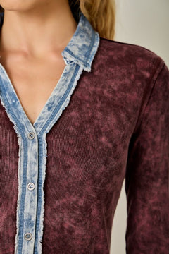 Washed Thermal Button Down Top - Lush Lemon - Women&