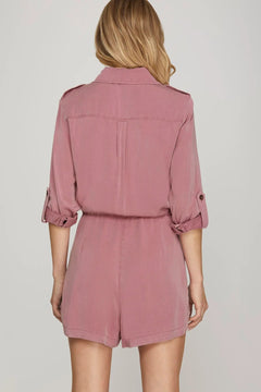 Washed Utility Button Romper - Lush Lemon - Romper - She + Sky - 39087871308349