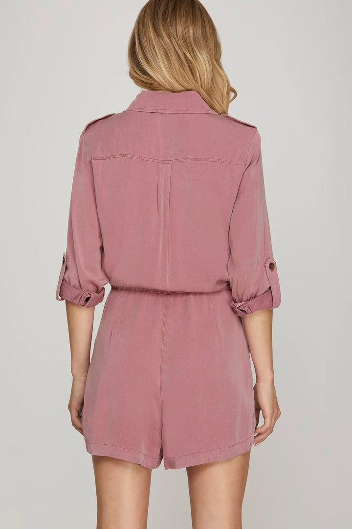 Washed Utility Button Romper - Lush Lemon - Romper - She + Sky - 39087871308349