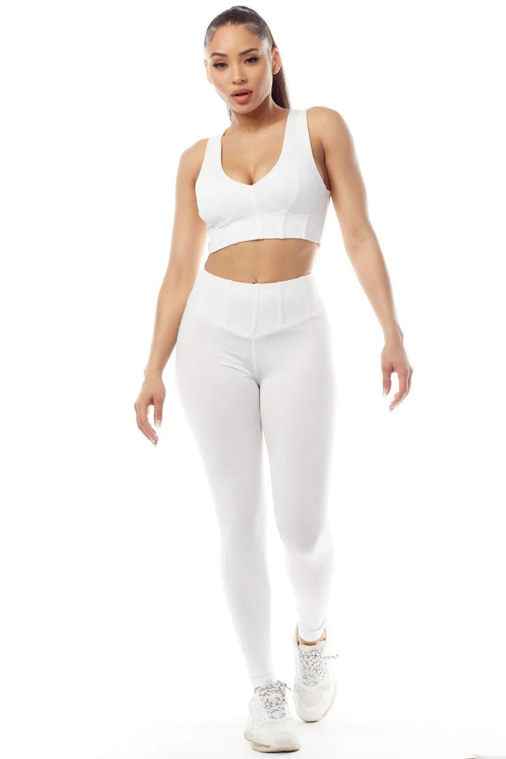 White Activewear Crop Top & Leggings Set - Lush Lemon - Women's Clothing - Rivir - 2026202631