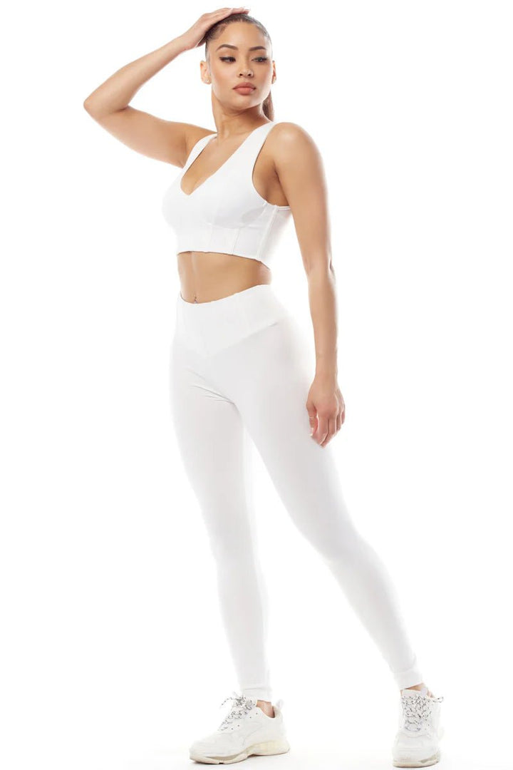 White Activewear Crop Top & Leggings Set - Lush Lemon - Women's Clothing - Rivir - 2026202631