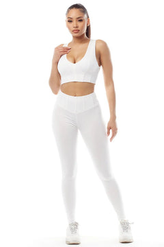 White Activewear Crop Top &amp; Leggings Set - Lush Lemon - Women&