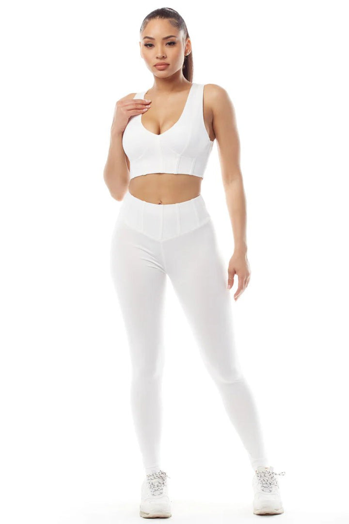 White Activewear Crop Top & Leggings Set - Lush Lemon - Women's Clothing - Rivir - 2026202631