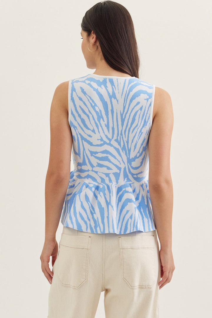 Zebra Print Peplum Knit Top - Lush Lemon - Women's Clothing - Entro - 38517091038013