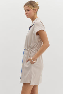 Zip Front Drawstring Waist Mini Dress - Lush Lemon - Women&