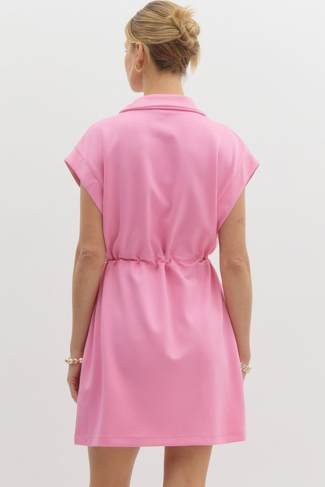 Zip Front Drawstring Waist Mini Dress - Entro - Lush Lemon Zip Front Drawstring Waist Mini Dress - Entro - Lush Lemon