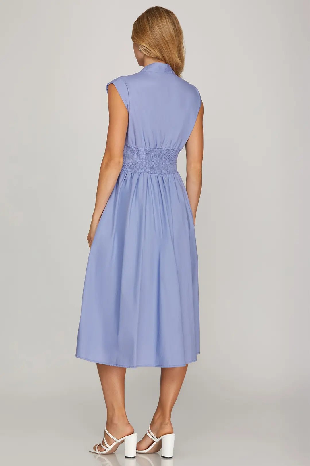 Zip Front Midi Dress W/Smocked Waist - Lush Lemon - Women's Clothing - She + Sky - 35032821974077