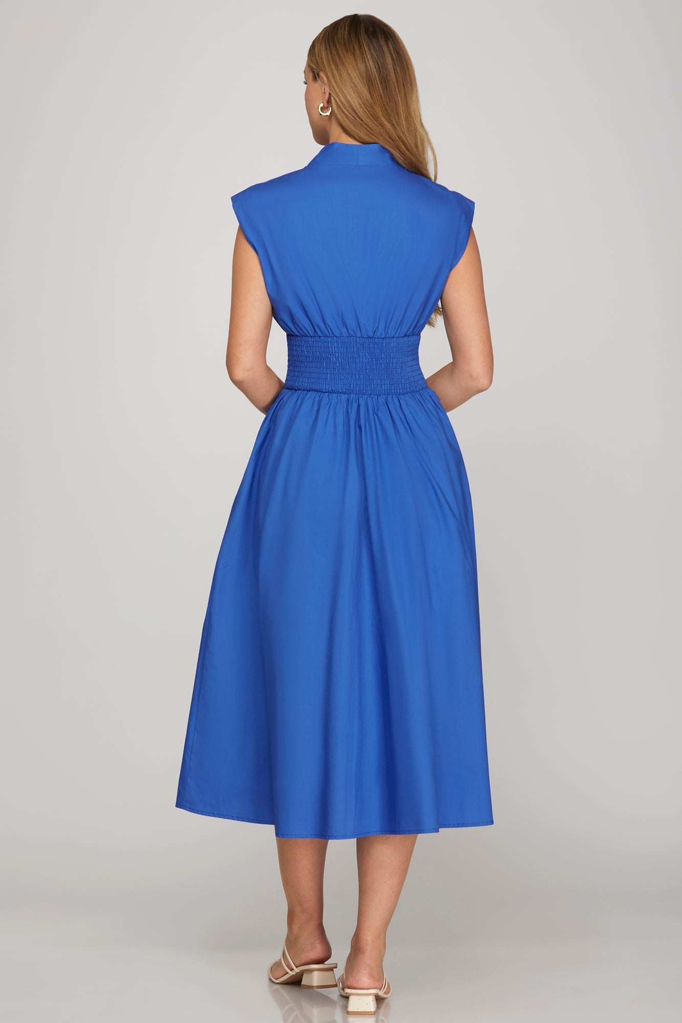 Zip Front Midi Dress W/Smocked Waist - She + Sky - Lush Lemon