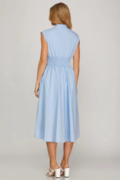 Zip Front Midi Dress W/Smocked Waist - Lush Lemon - Women&