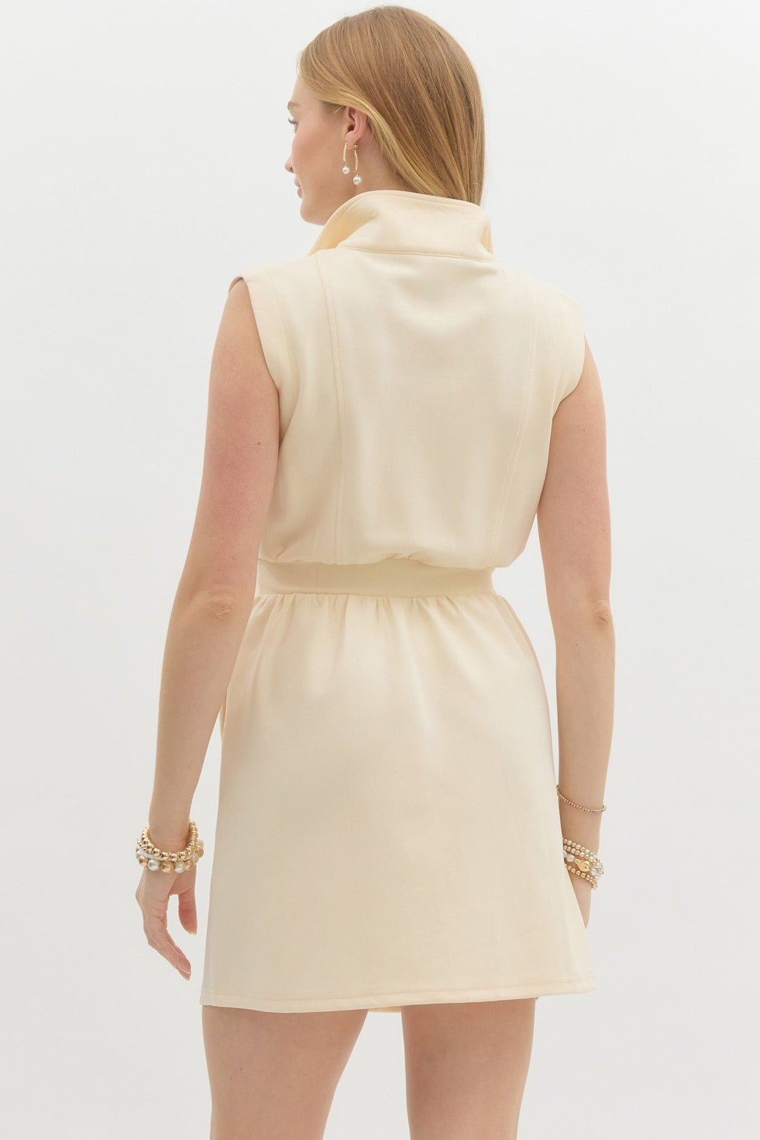 Zip Front Sleeveless Mini Dress - Entro - Lush Lemon Sage / L Zip Front Sleeveless Mini Dress - Entro - Lush Lemon Sage / L