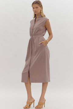 Zip - Up Midi Dress - Lush Lemon - Women&