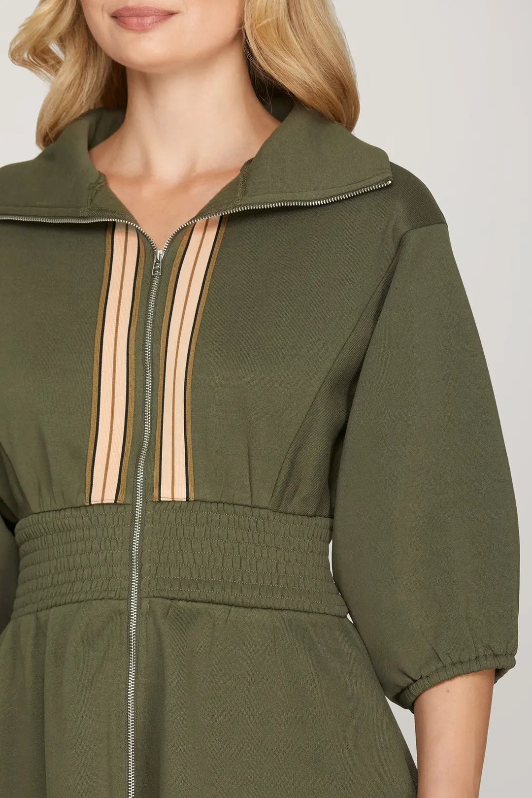 Zip - Up Smocked Waist Mini Dress - Lush Lemon - Women's Clothing - She + Sky - 99601931014621